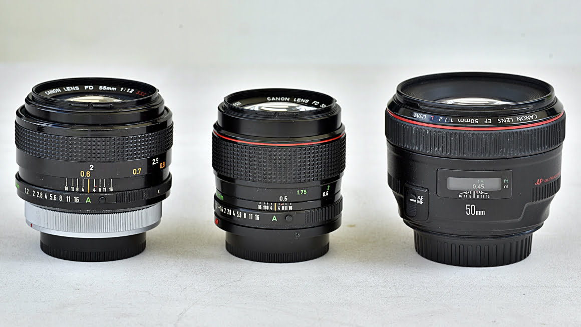 Canon FD 55 mm f/1.2 S.S.C. Aspherical, Canon FD 50 mm f/1.2L, Canon EF 50 mm f/1.2L USM