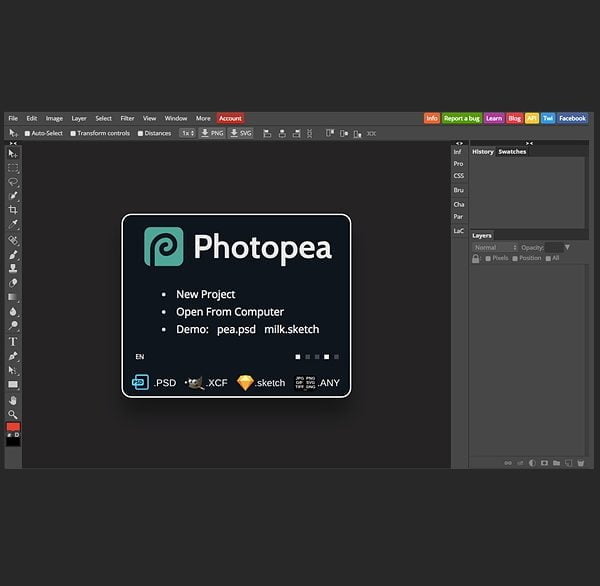 Edytor obrazów Photopea działa w trybie online i jest darmowym klonem Adobe Photoshop
