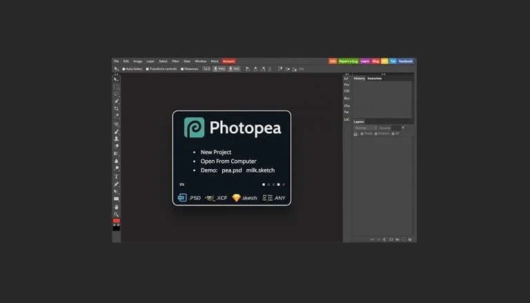Edytor obrazów Photopea działa w trybie online i jest darmowym klonem Adobe Photoshop