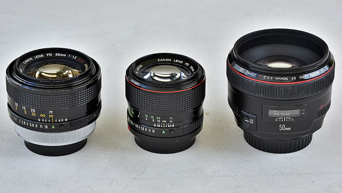 Canon FD 55 mm f/1,2 SSC Aspherical, Canon FD 50 mm f/1,2L, Canon EF 50 mm f/1,2L USM: standard według Canona, czyli soczewka asferyczna raz, dwa i trzy (EN)