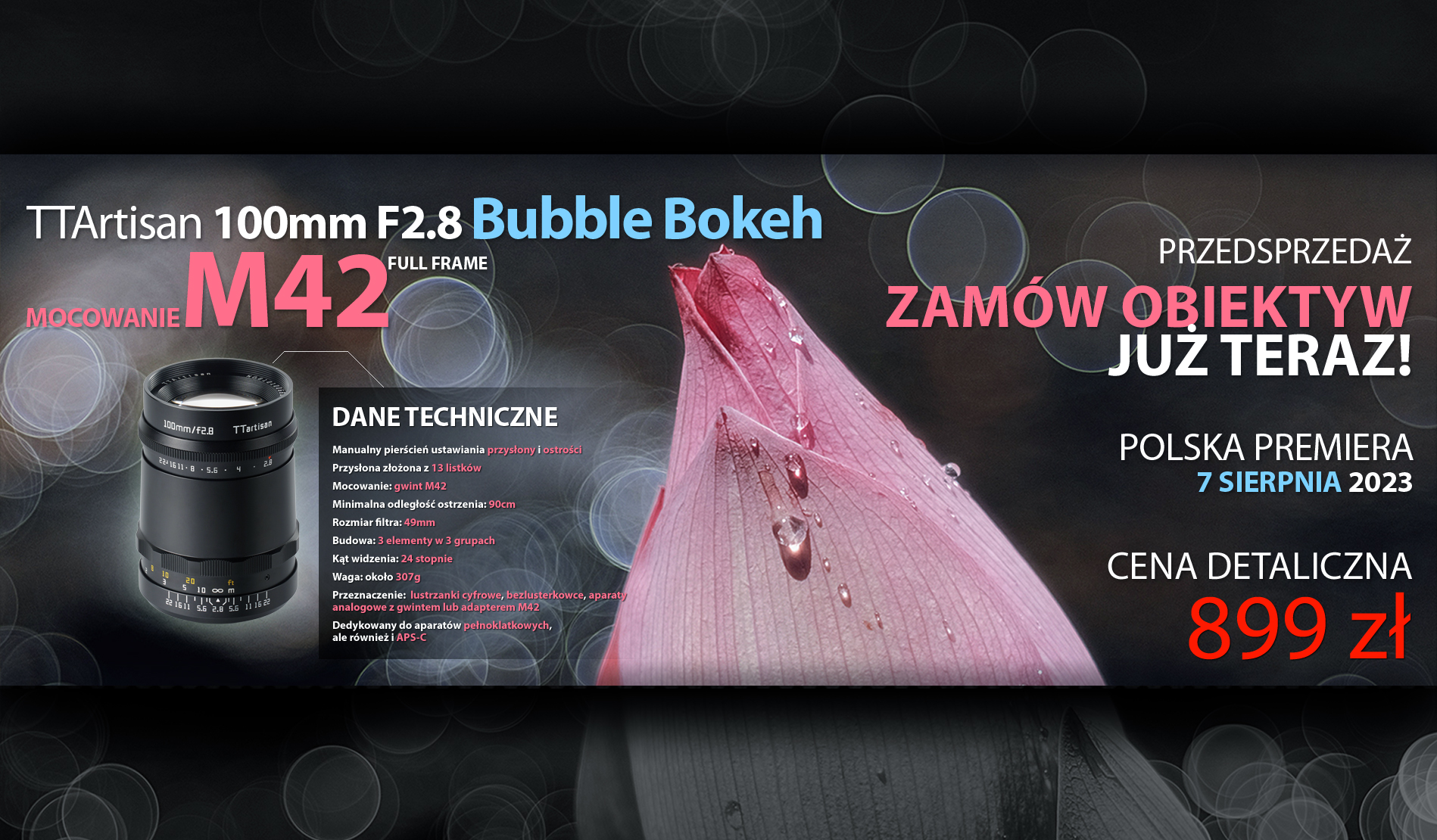 Zamów w przedsprzedaży TTArtisan 100mm F2.8 Bubble Bokeh