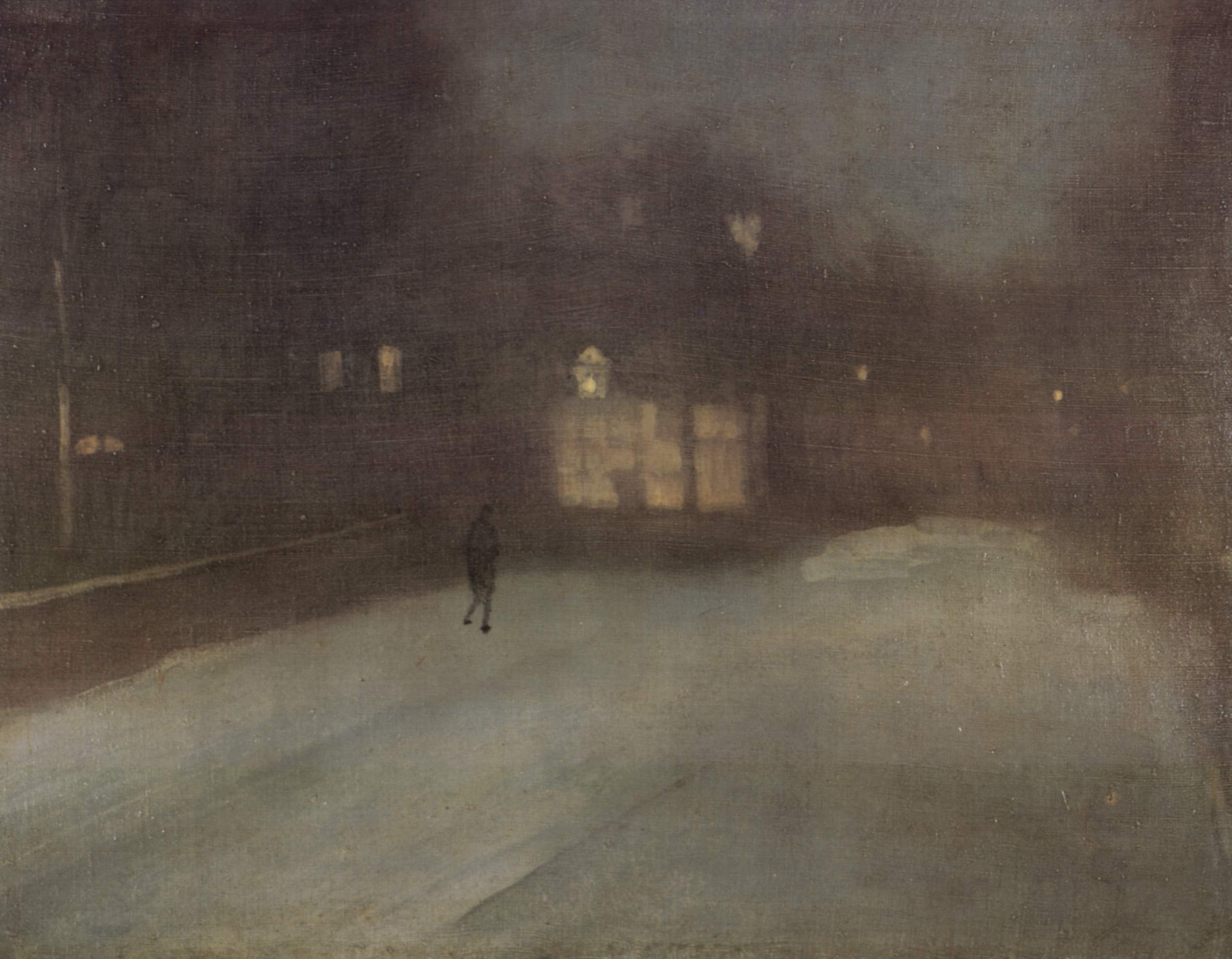 Nokturn w szarości i złocie: śnieg w Chelsea - James Abbot McNeill Whistler