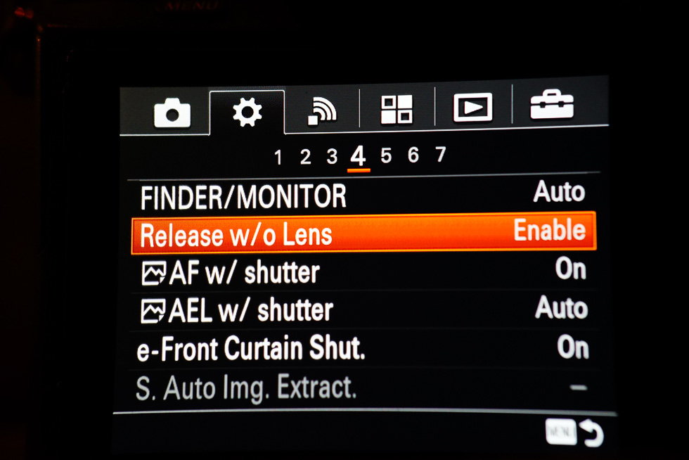 Sony a7 ii release without lens setting